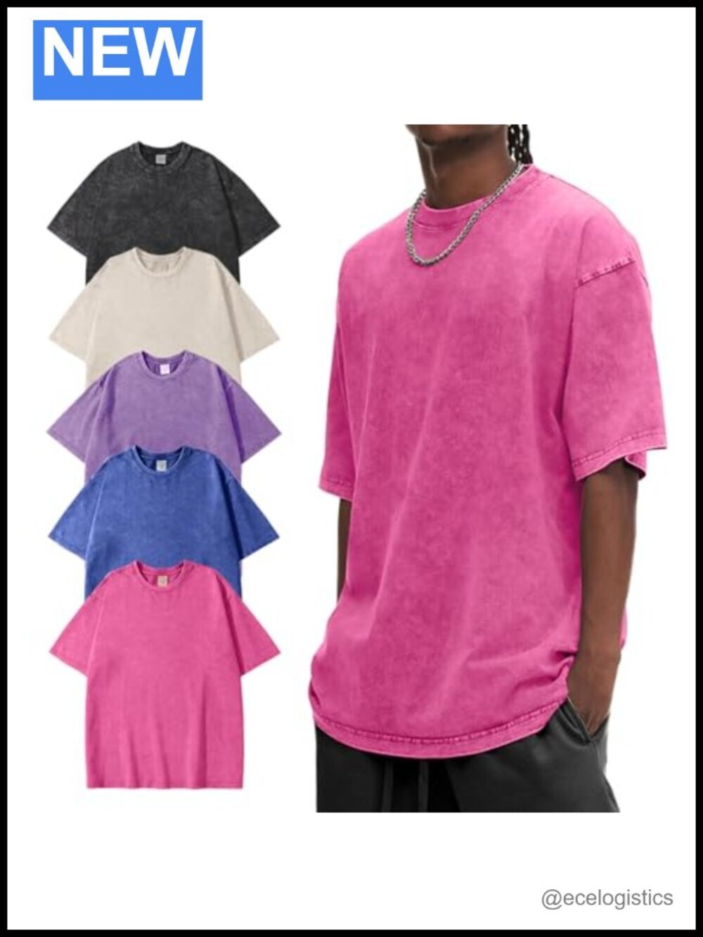 Oversized Heavyweight Cotton Vintage Washed Tee - 5-Pack Loose Fit
